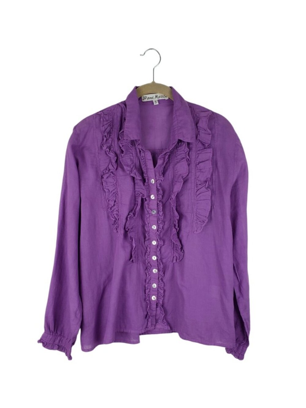 JP & Mattie Cascade Ruffle Shirt Long Sleeve Purple Lightweight Cotton Womens S